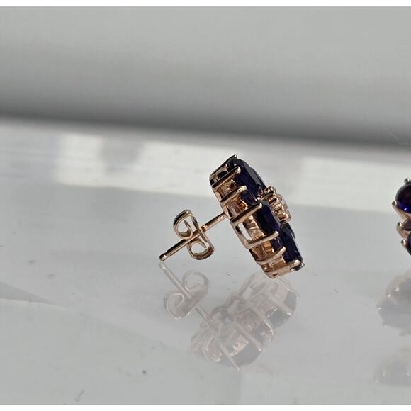 Rose Gold Plated 925 Sterling Silver Earrings Marquise Amethyst Gemstone Stud - Picture 3 of 7